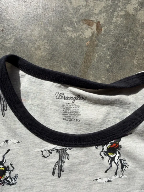 Wrangler Cream Ringer Tee with Navy Trim and Cowboy/Cactus Motif - Picture 2 of 2